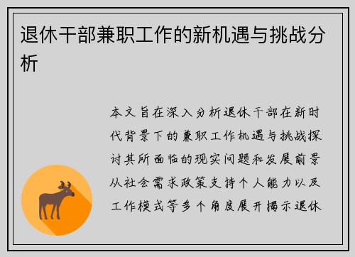 退休干部兼职工作的新机遇与挑战分析