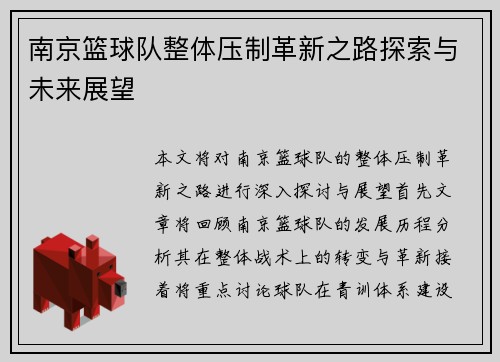 南京篮球队整体压制革新之路探索与未来展望